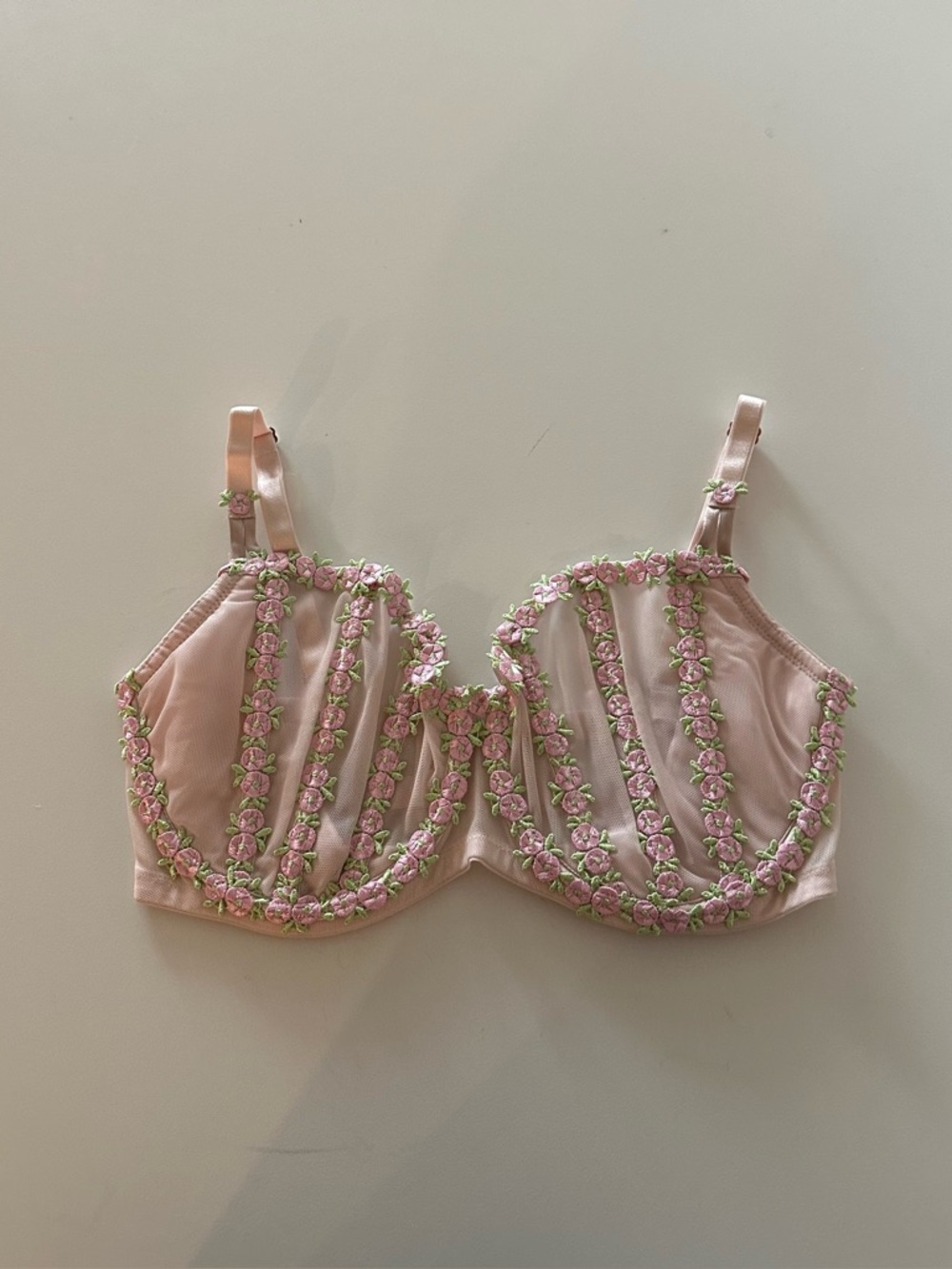 Victoria's Secret Bra Dream Angels Balconette Caged Rosebud Floral Mesh Coquette